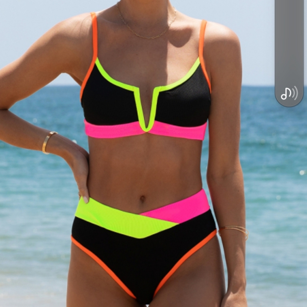 Neon Colorblock Bikini Set